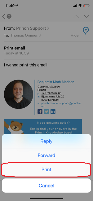 how to print an email from an iphone