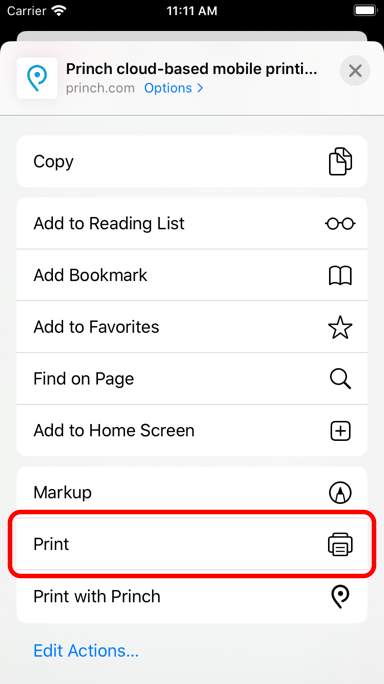  how to print a web page on iphone or ipad with princh