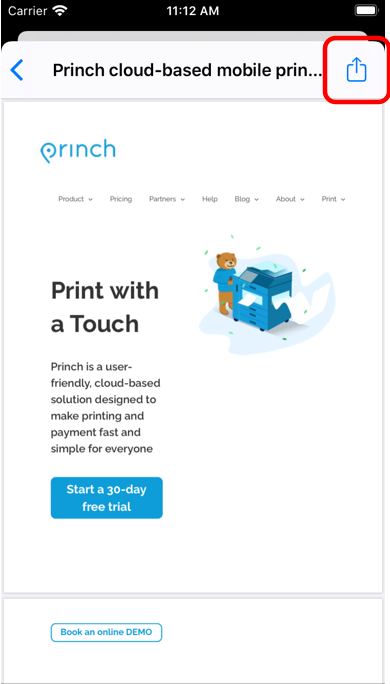  how to print a web page on iphone or ipad with princh
