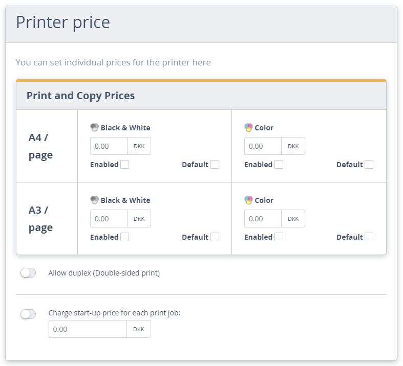 When printing no double-sided nor color is active